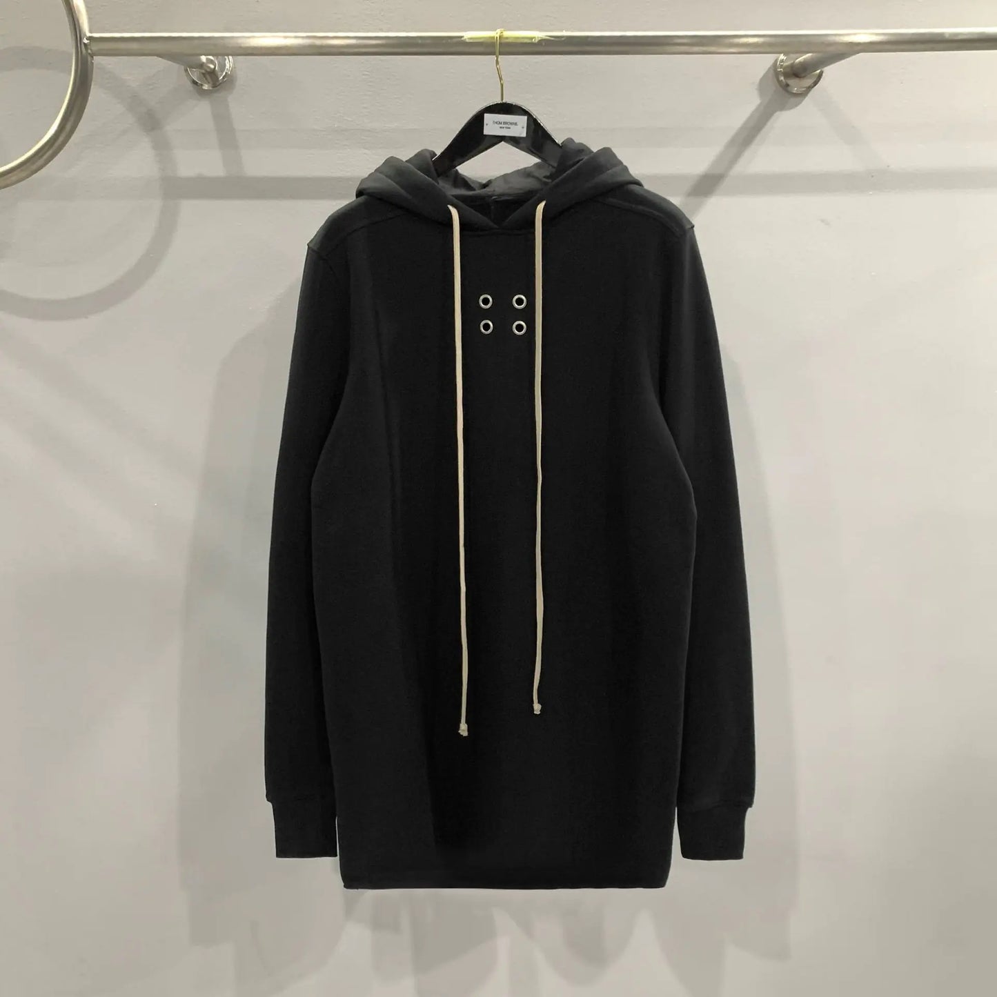 Long Black Hoodie with Drawstrings