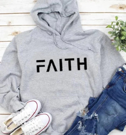 Autumn Winter Faith Letter Print Hooded Sweatshirt