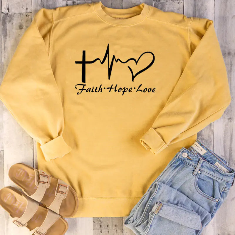 Faith Hope Love Graphic Long Sleeve Hoodie
