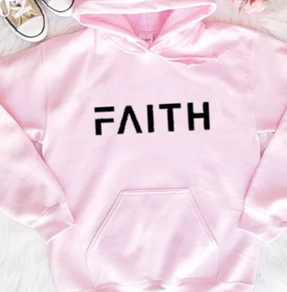 Autumn Winter Faith Letter Print Hooded Sweatshirt