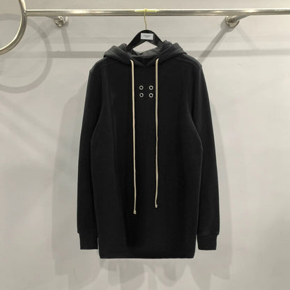 Long Black Hoodie with Drawstrings