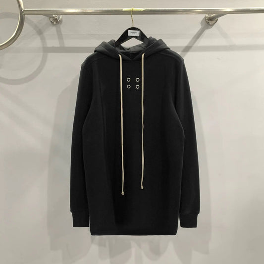 Long Black Hoodie with Drawstrings